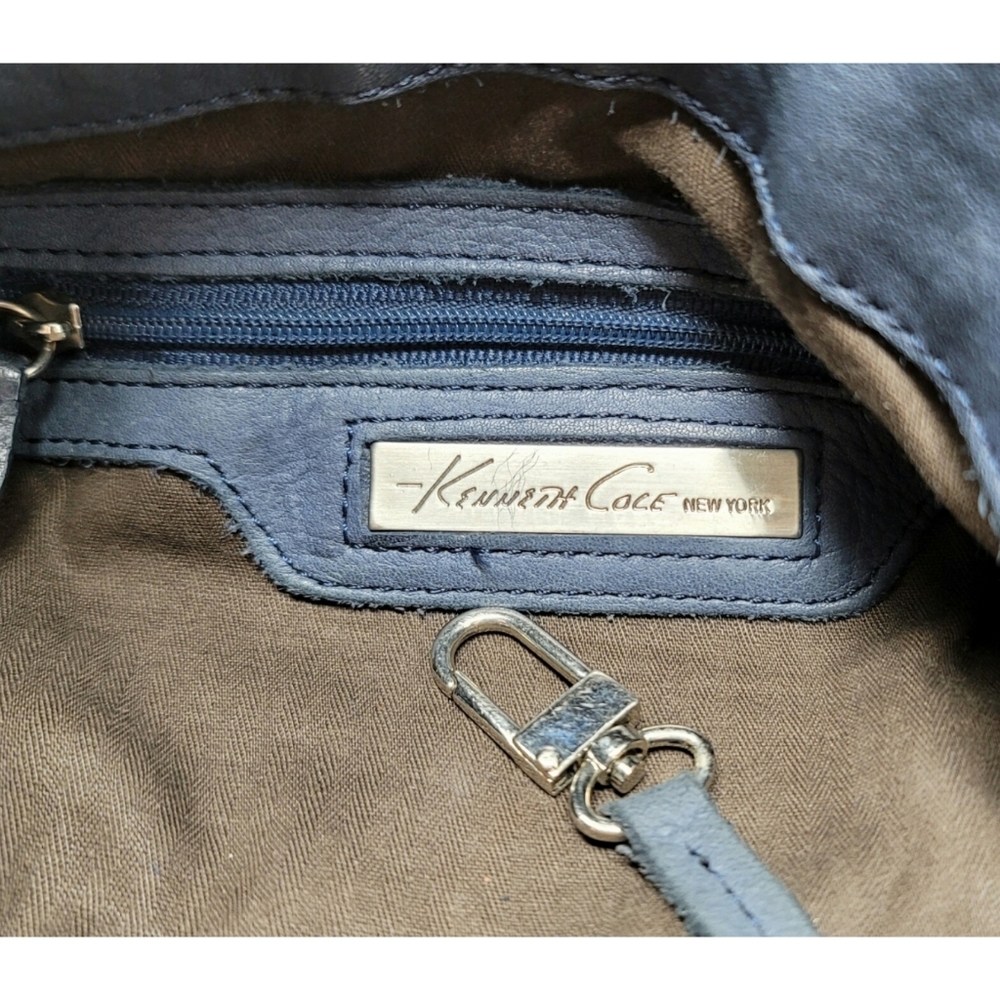 Kenneth Cole NY Blue Grey Leather Shoulder Bag - Picture 11 of 12